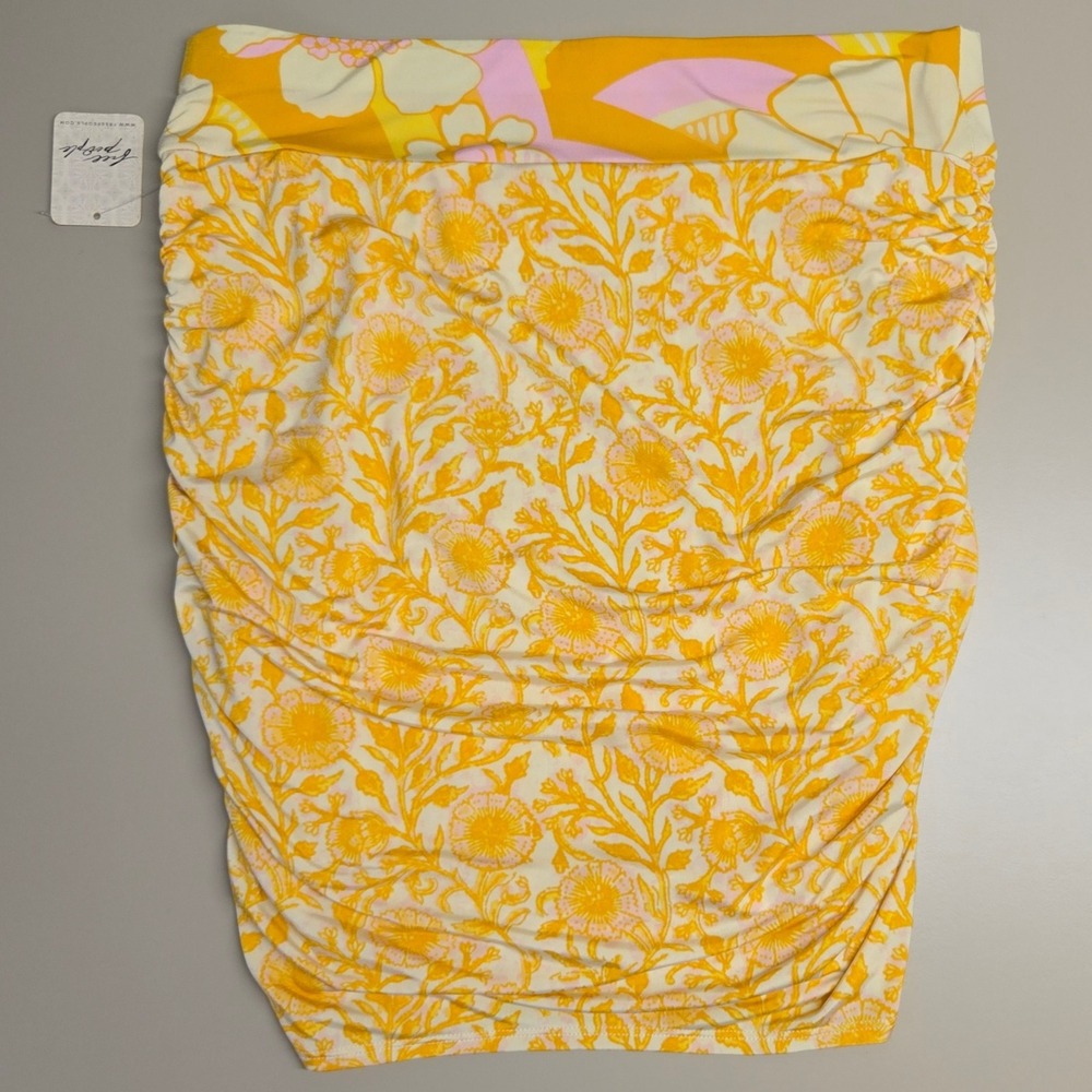 Free People Mini Skirt Medium She's Something‎ Else Yellow Floral Print Bodycon - Picture 2 of 9